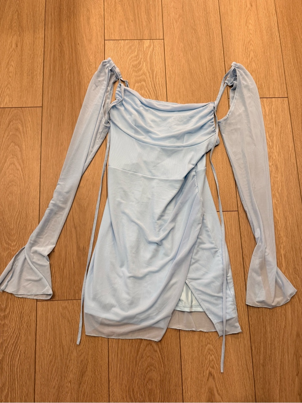Brand new - size small - Light Blue Long Sleeve Ruched Mini Dress